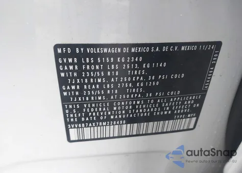 2024 Volkswagen Tiguan 2.0T Wolfsburg Edition из США, поврежденный, VIN 3VV6B7AX7RM228498